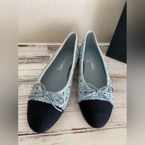CHANEL Tweed Ballet Flat Shoes